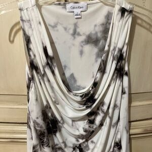 Calvin Klein Draped Neck Abstract Print Blouse
